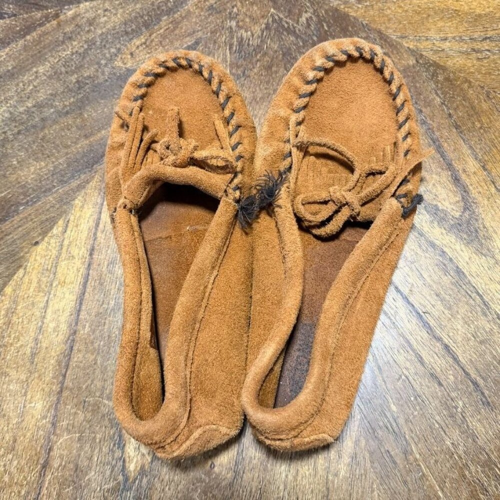 Minnetonka Kids 4 Brown Moccasins 2402 Slipper Slip On Leather Suede